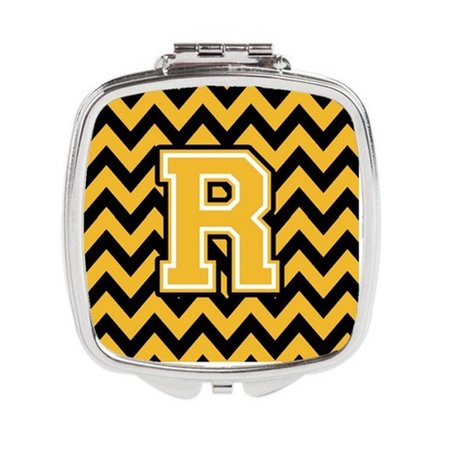 CAROLINES TREASURES Letter R Chevron Black and Gold Compact Mirror, 3 x 0.3 x 2.75 in. CJ1053-RSCM